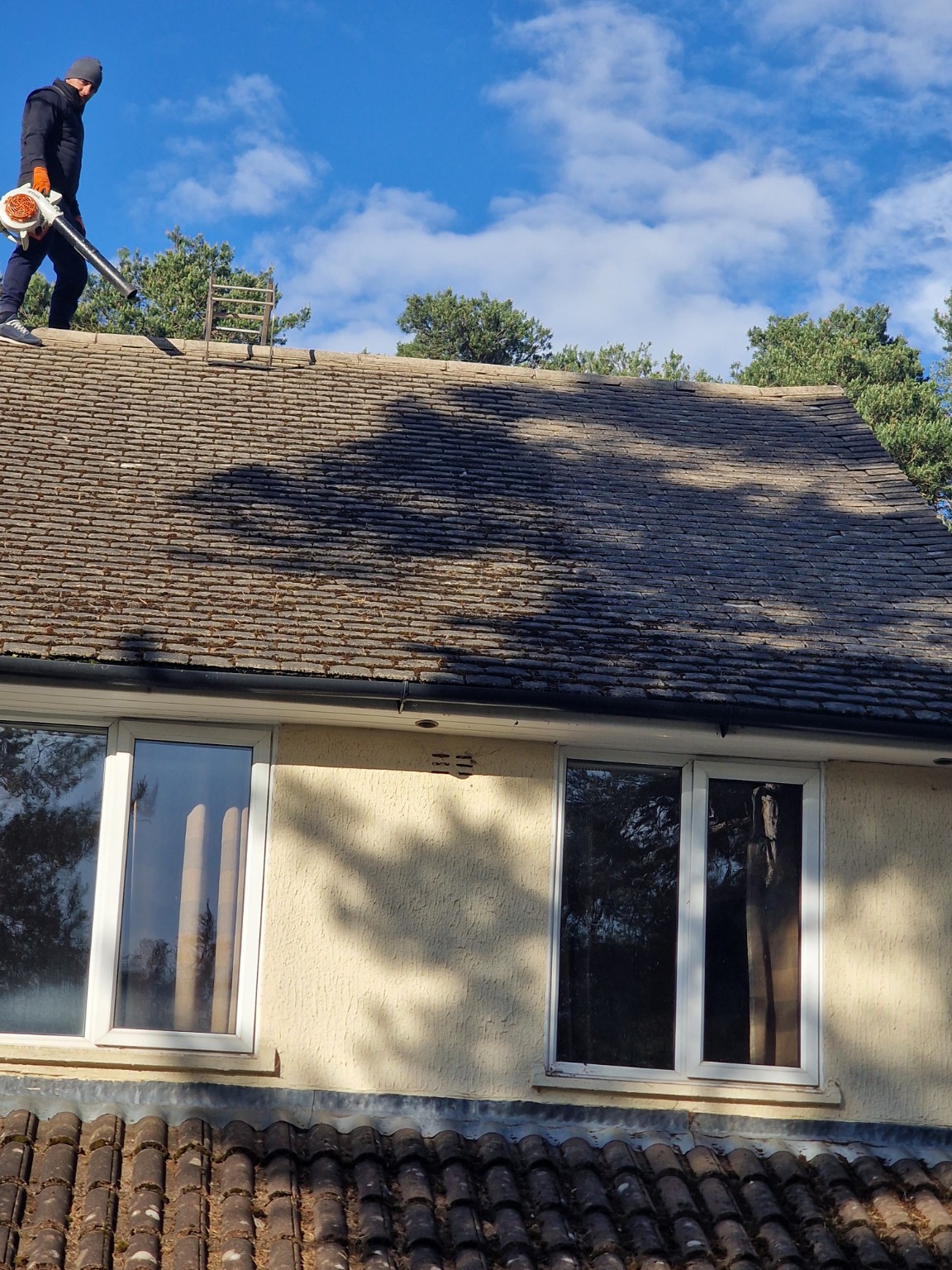 Roof repointing work with fresh colour-matched mortar Tadley Hampshire