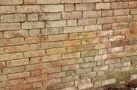 Old brick wall with worn mortar joints before repointing in Mortimer, Berkshire